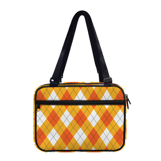 White And Orange Argyle Pattern Print Double Strap Bible Bag