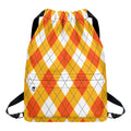 White And Orange Argyle Pattern Print Drawstring Backpack