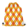 White And Orange Argyle Pattern Print Drawstring Bag