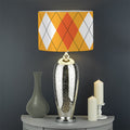 White And Orange Argyle Pattern Print Drum Lamp Shade