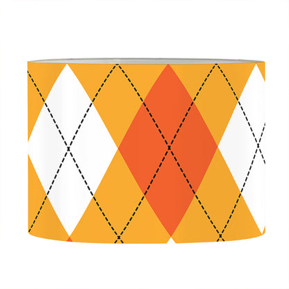 White And Orange Argyle Pattern Print Drum Lamp Shade