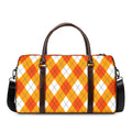 White And Orange Argyle Pattern Print Duffel Bag