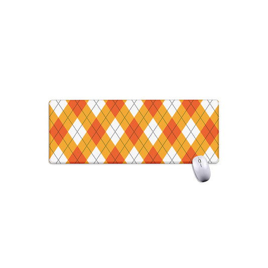 White And Orange Argyle Pattern Print Extended Mouse Pad