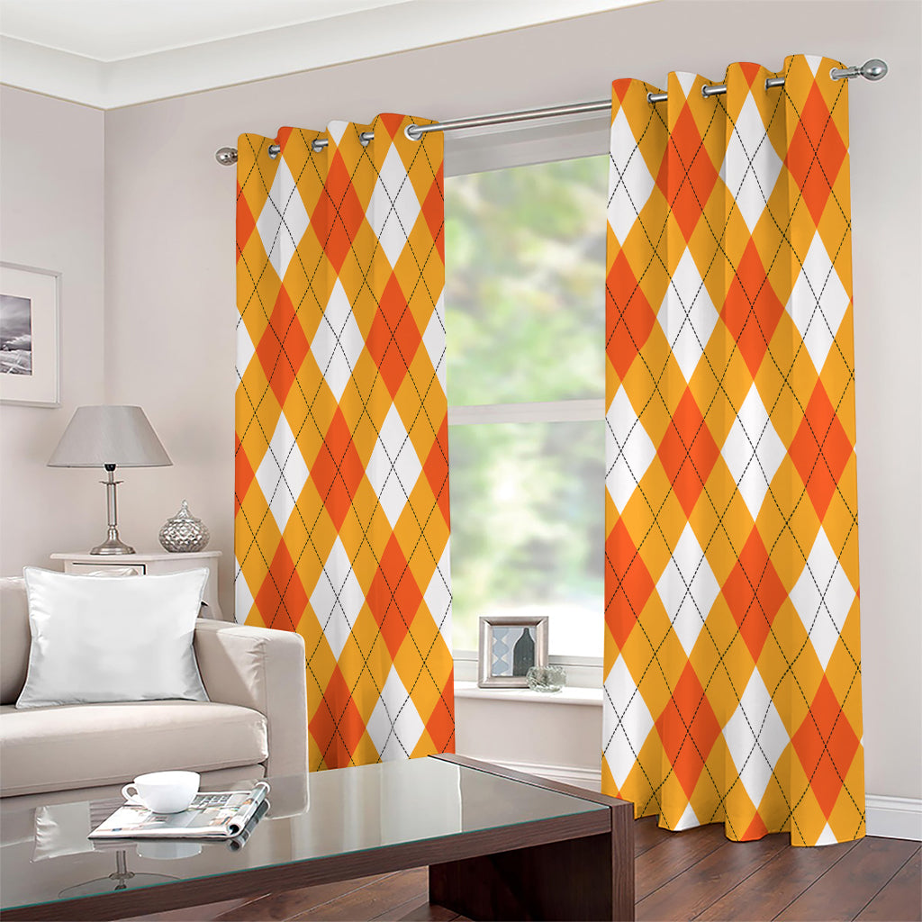 White And Orange Argyle Pattern Print Extra Wide Grommet Curtains