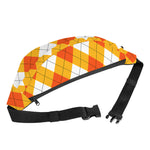 White And Orange Argyle Pattern Print Fanny Pack