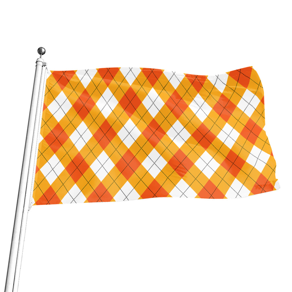White And Orange Argyle Pattern Print Flag