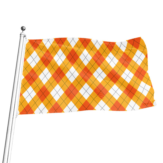 White And Orange Argyle Pattern Print Flag