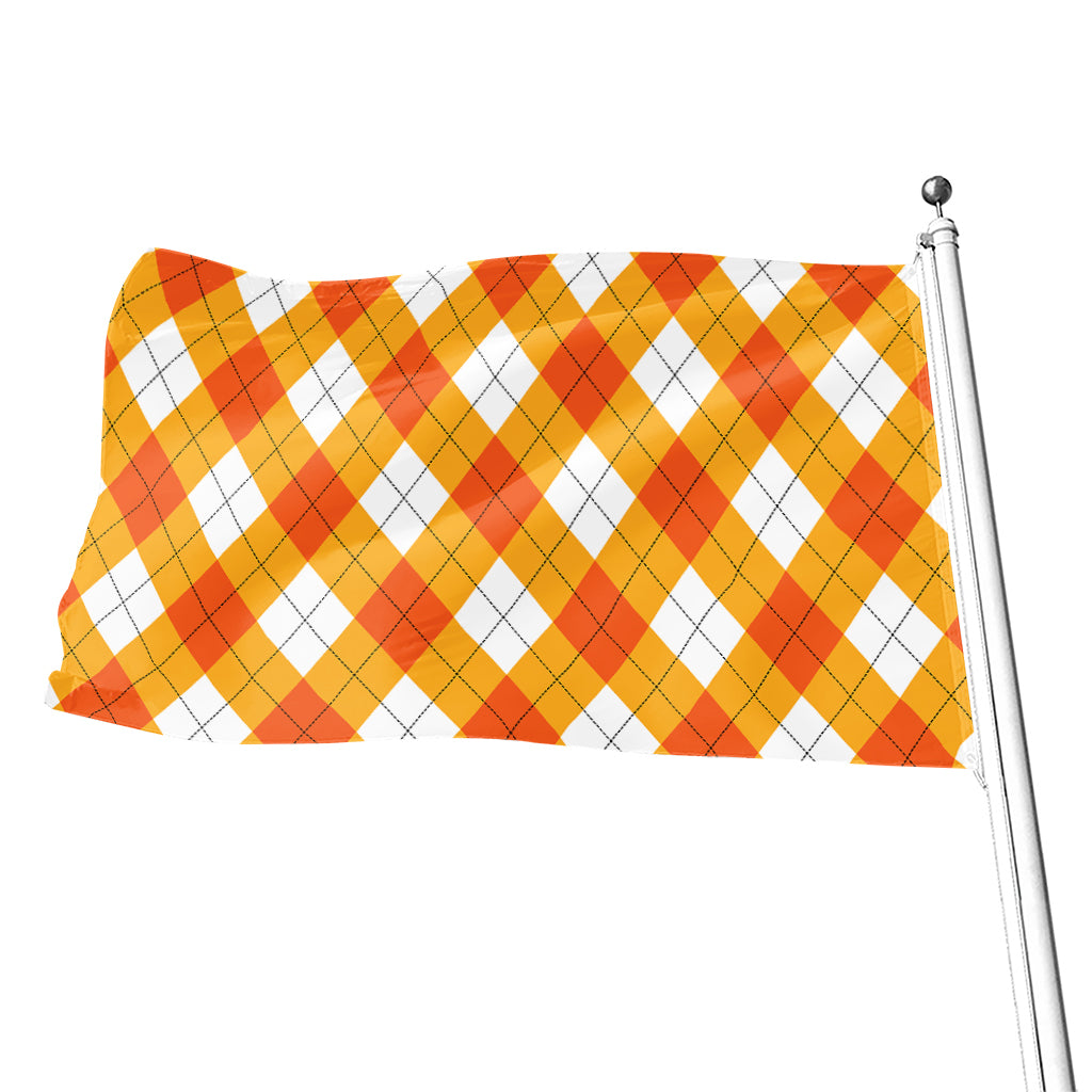 White And Orange Argyle Pattern Print Flag