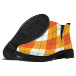 White And Orange Argyle Pattern Print Flat Ankle Boots