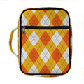 White And Orange Argyle Pattern Print Front Pocket Bible Bag