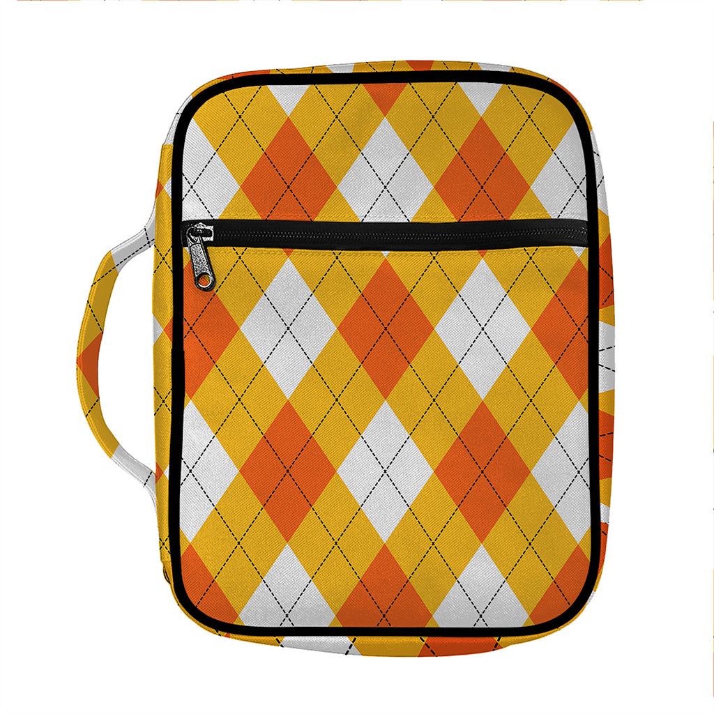 White And Orange Argyle Pattern Print Front Pocket Bible Bag