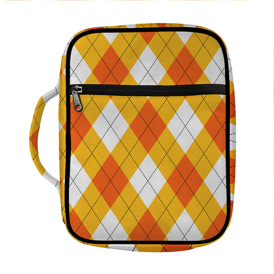 White And Orange Argyle Pattern Print Front Pocket Bible Bag