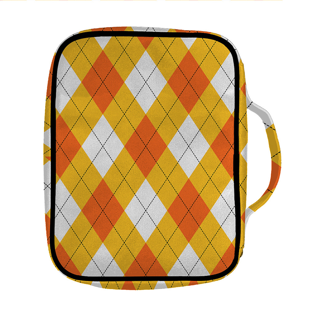 White And Orange Argyle Pattern Print Front Pocket Bible Bag
