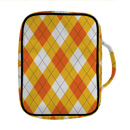 White And Orange Argyle Pattern Print Front Pocket Bible Bag