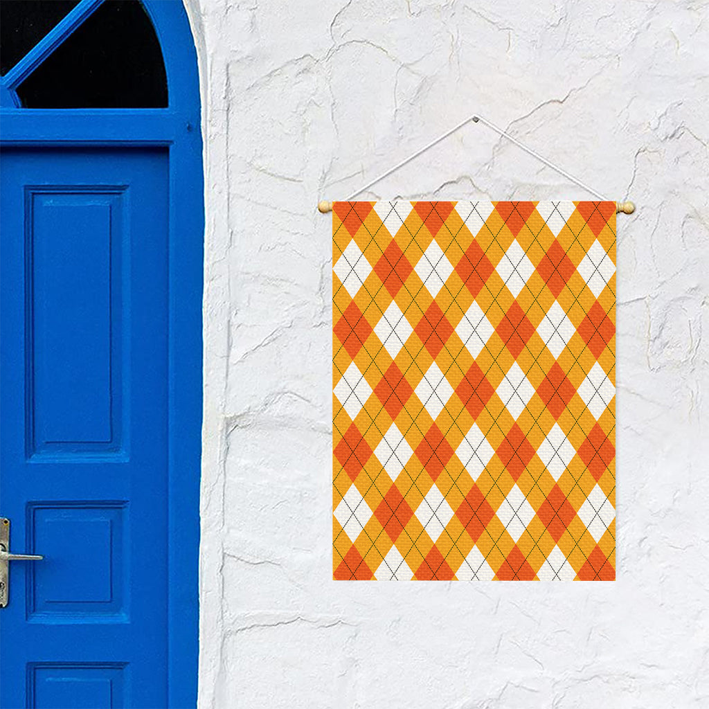 White And Orange Argyle Pattern Print Garden Flag