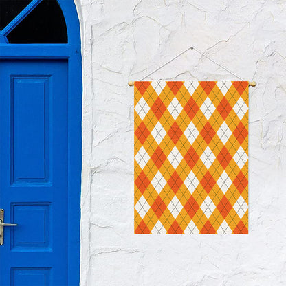 White And Orange Argyle Pattern Print Garden Flag