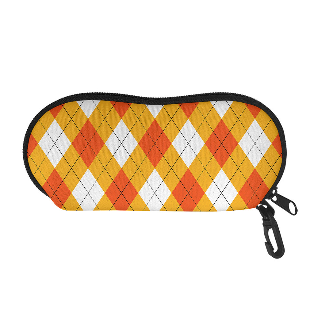 White And Orange Argyle Pattern Print Glasses Case