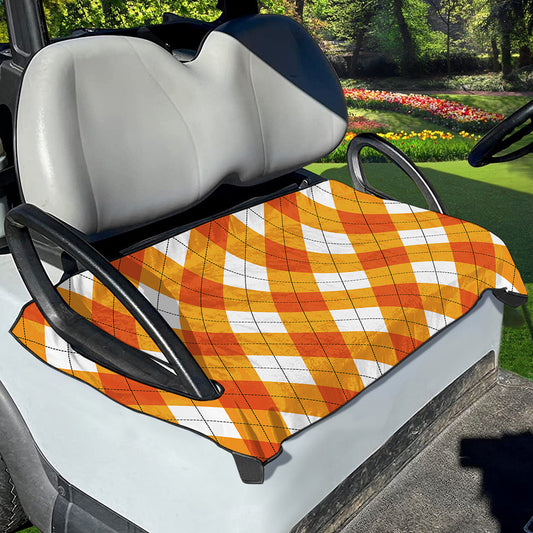 White And Orange Argyle Pattern Print Golf Cart Seat Cover