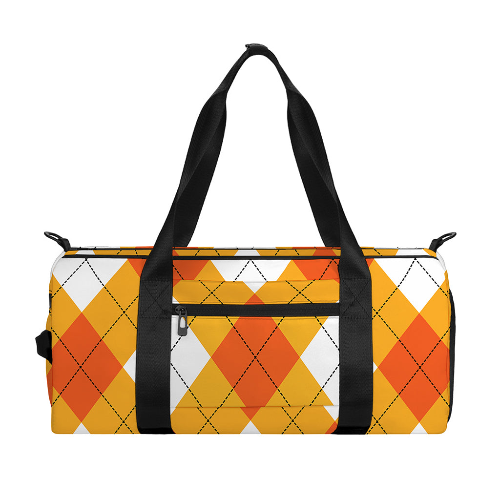 White And Orange Argyle Pattern Print Gym Bag