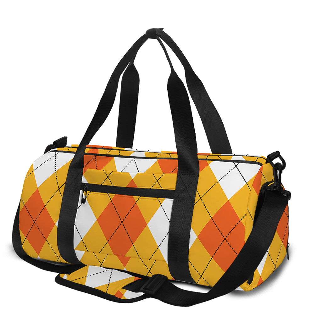 White And Orange Argyle Pattern Print Gym Bag