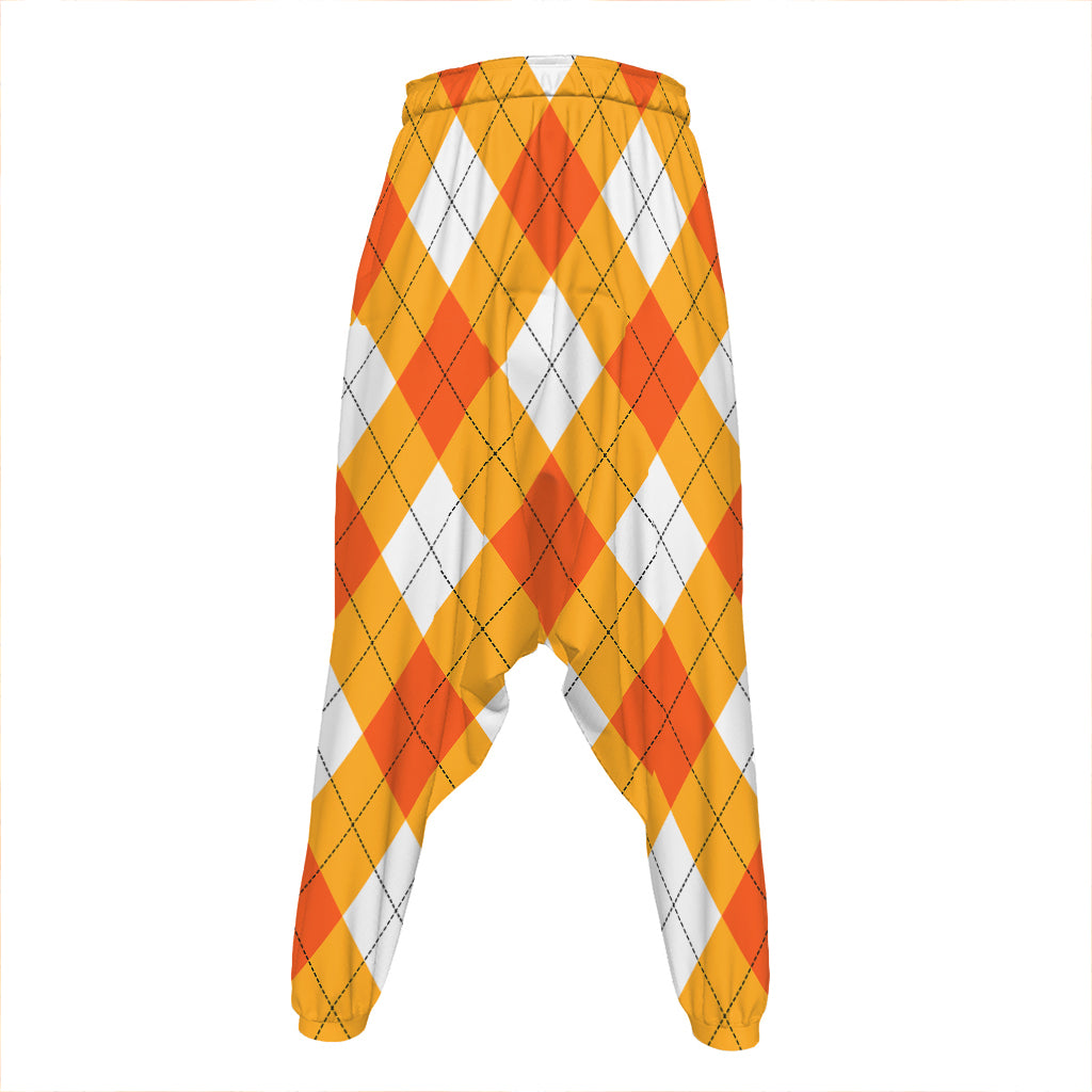 White And Orange Argyle Pattern Print Hammer Pants