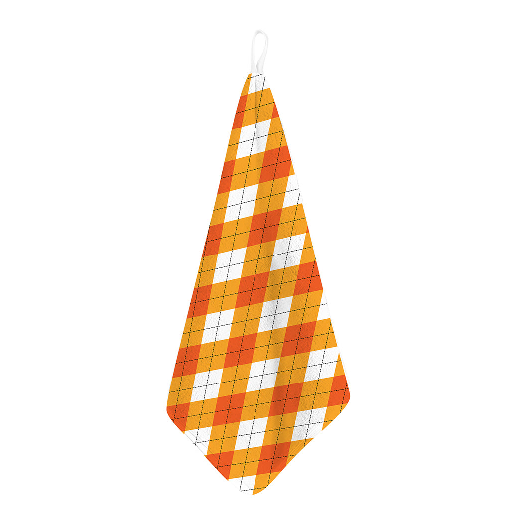 White And Orange Argyle Pattern Print Hand Towel