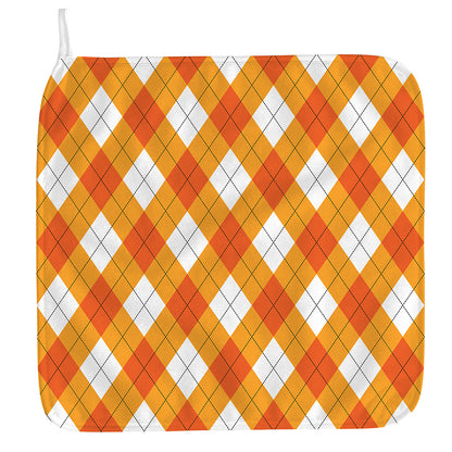 White And Orange Argyle Pattern Print Hand Towel