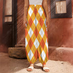 White And Orange Argyle Pattern Print Harem Pants