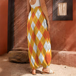 White And Orange Argyle Pattern Print Harem Pants