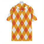 White And Orange Argyle Pattern Print Hawaiian Shirt