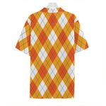 White And Orange Argyle Pattern Print Hawaiian Shirt