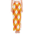 White And Orange Argyle Pattern Print High Slit Maxi Skirt
