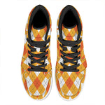 White And Orange Argyle Pattern Print High Top Leather Sneakers