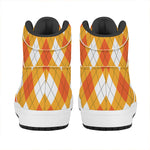White And Orange Argyle Pattern Print High Top Leather Sneakers