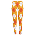 White And Orange Argyle Pattern Print High-Waisted Pocket Leggings