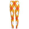 White And Orange Argyle Pattern Print High-Waisted Pocket Leggings