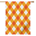 White And Orange Argyle Pattern Print House Flag