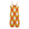 White And Orange Argyle Pattern Print Jersey Midi Cami Dress