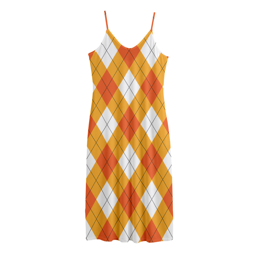 White And Orange Argyle Pattern Print Jersey Midi Cami Dress