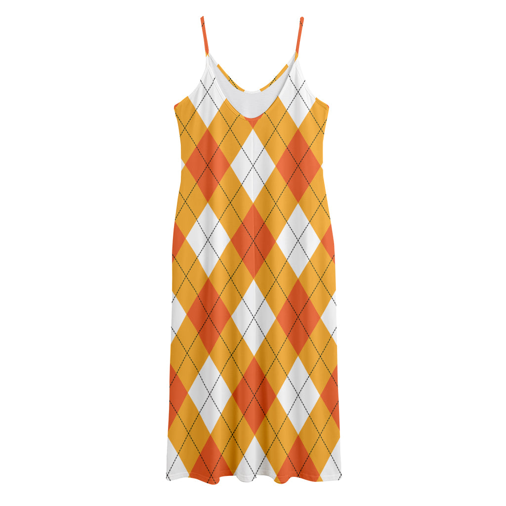 White And Orange Argyle Pattern Print Jersey Midi Cami Dress