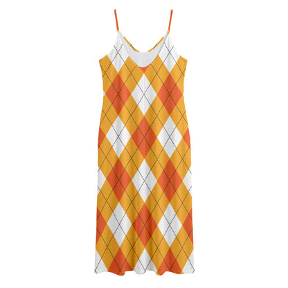 White And Orange Argyle Pattern Print Jersey Midi Cami Dress