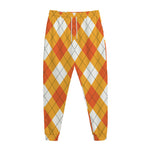 White And Orange Argyle Pattern Print Jogger Pants
