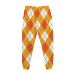 White And Orange Argyle Pattern Print Jogger Pants