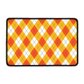 White And Orange Argyle Pattern Print Kitchen Mat