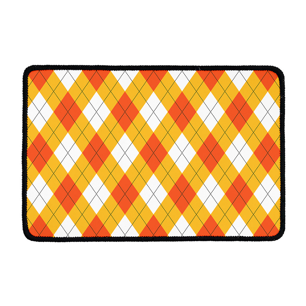 White And Orange Argyle Pattern Print Kitchen Mat