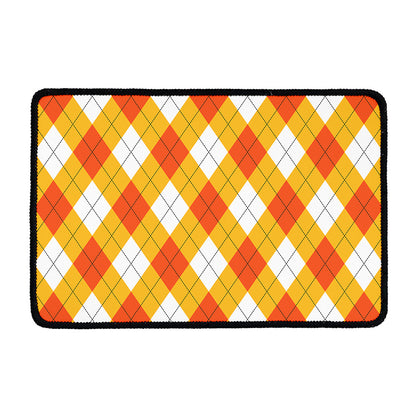 White And Orange Argyle Pattern Print Kitchen Mat