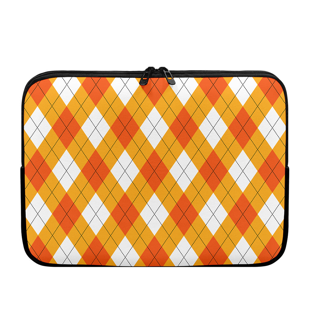 White And Orange Argyle Pattern Print Laptop Sleeve