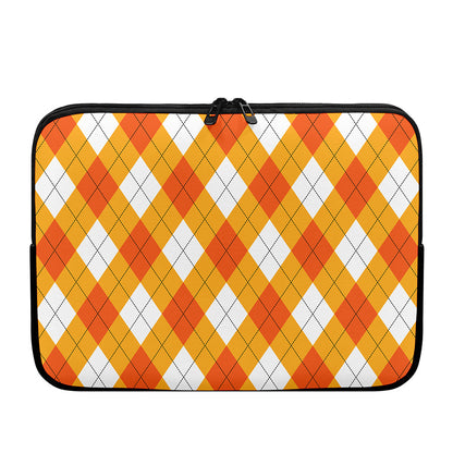White And Orange Argyle Pattern Print Laptop Sleeve