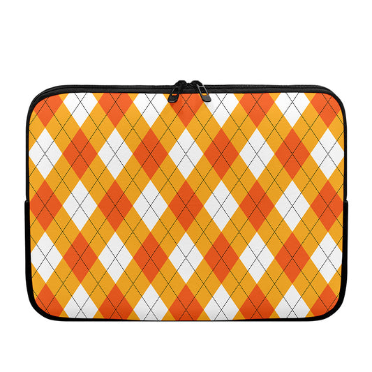 White And Orange Argyle Pattern Print Laptop Sleeve