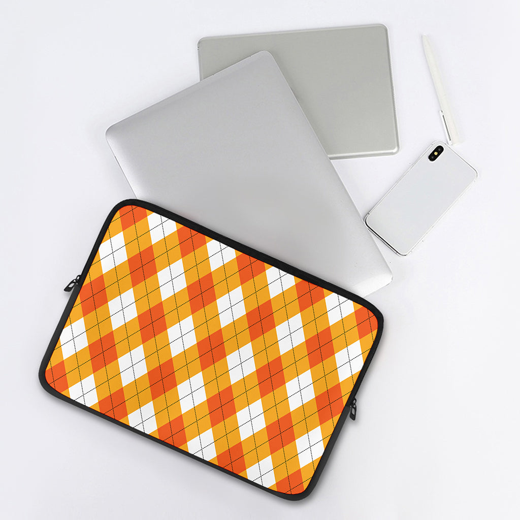 White And Orange Argyle Pattern Print Laptop Sleeve